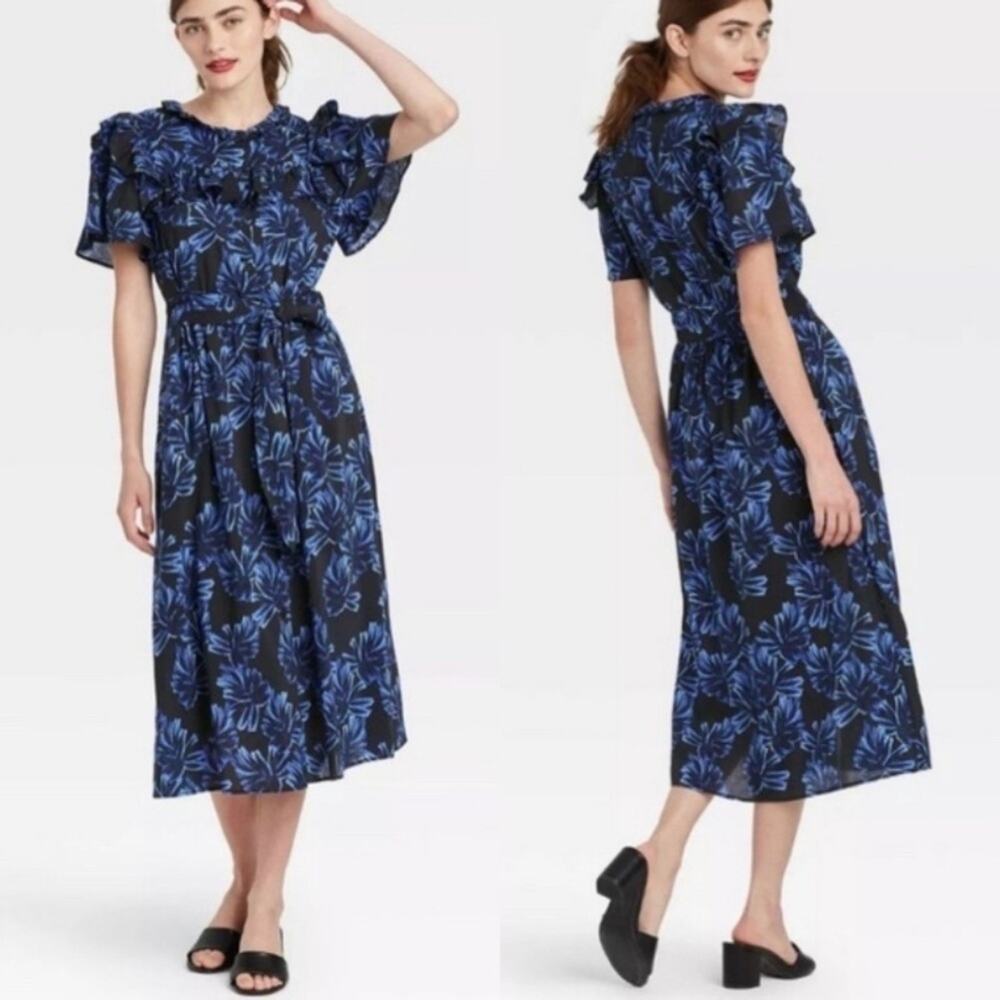Who What Wear Ruffle Midi Shirt Dress size XS